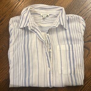 Sundance Blue White Striped Button Up cotton shirt size M